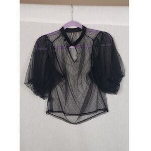Blashe Blouse Top Black Sheer Mesh Puff Sleeve M Whimsigoth Gothcore Witchy